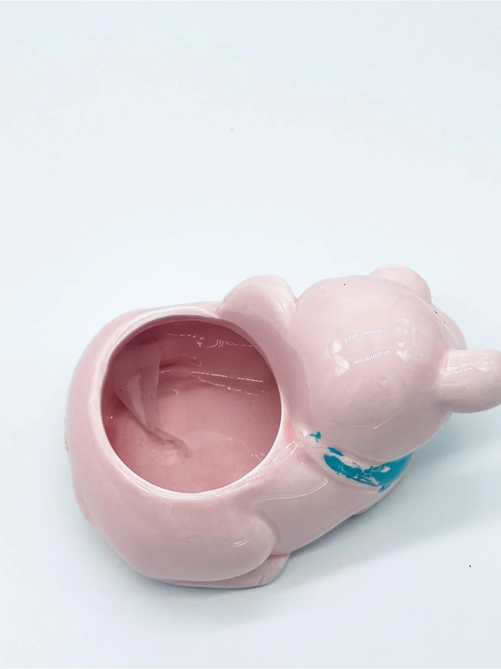 Pink Ceramic Pig Planter with Blue Scarf